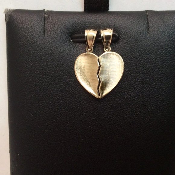 1.20 Grams Mens Ladies 10k Yellow Real Gold I love You Split Heart Charm Pendant - Picture 4 of 9